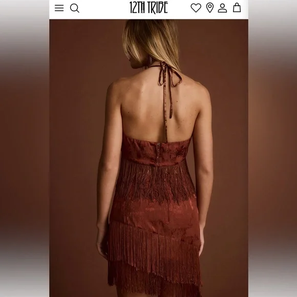 12th Tribe Brown Halter Tiered Mini Dress - Picture 2 of 3